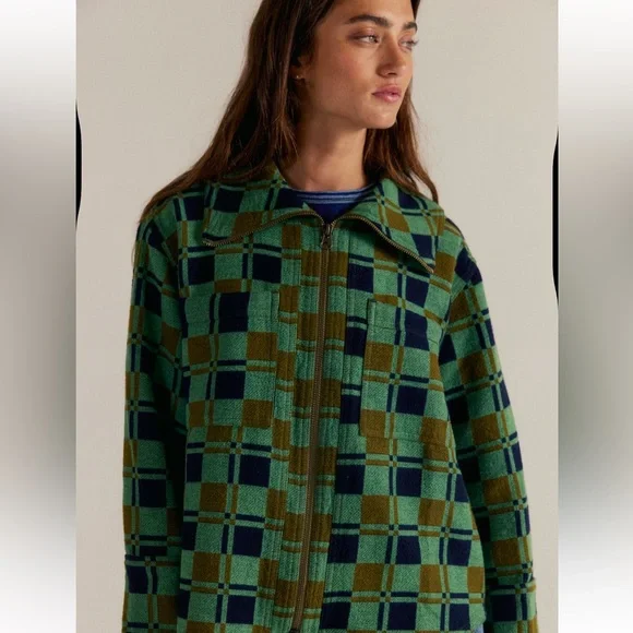 Free People Green Plaid Jacket